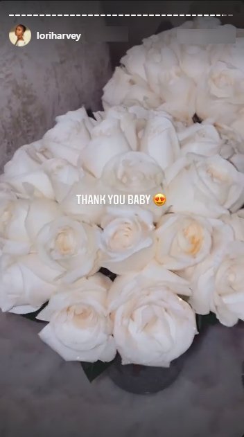 Screenshot of a photo of white roses gifted to Lori Harvey on her birthday.|Source: Instagram/loriharvey