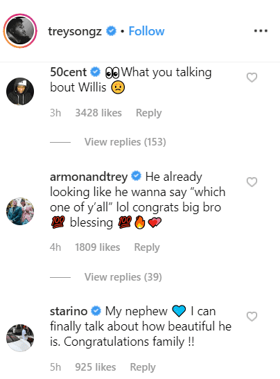Screenshot of comments on Trey Songz' Instagram announcement. | Photo: Instagram/Trey Songz