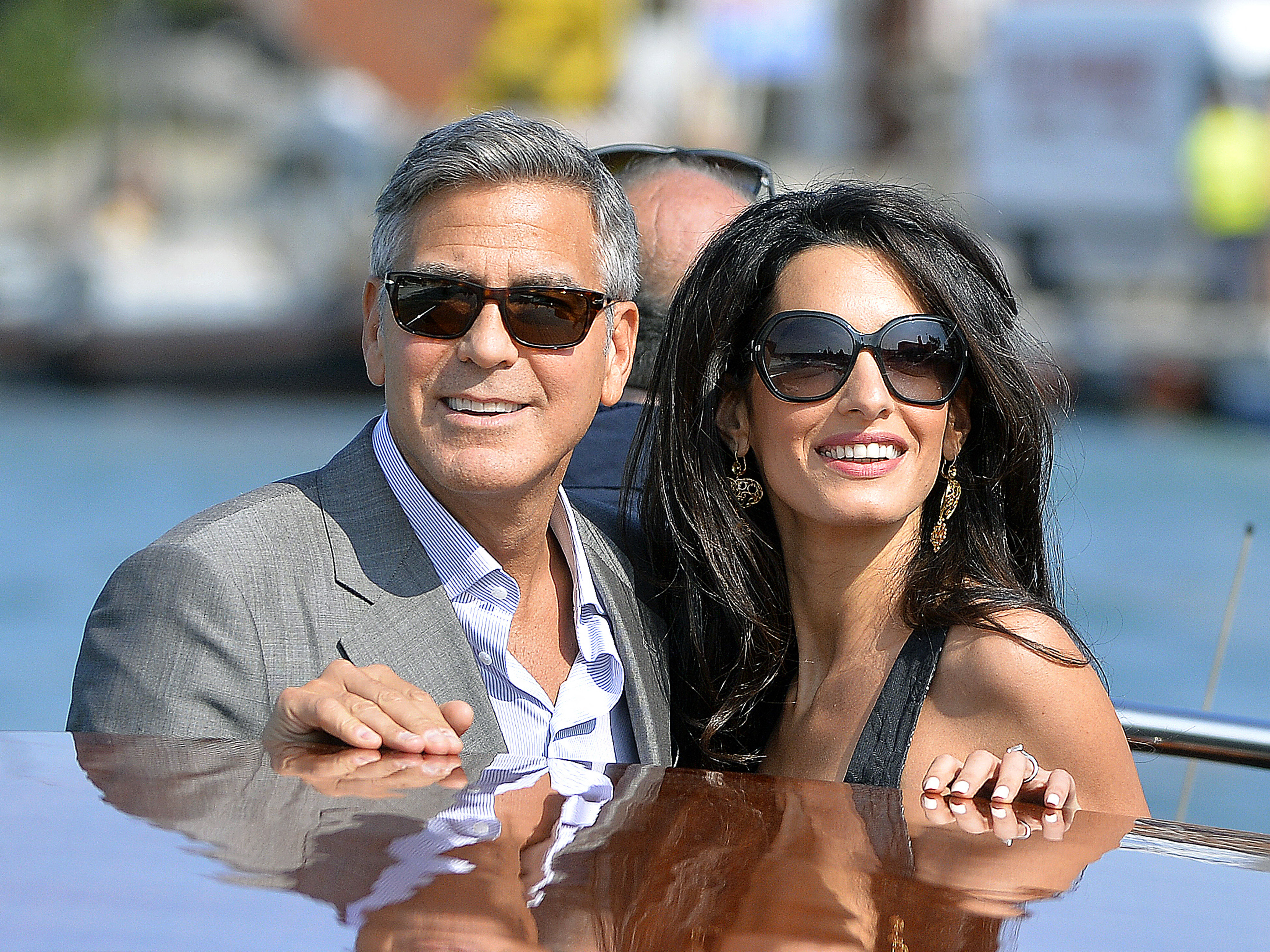 George Clooney and Amal Alamuddin pictured on a taxi boat on September 26, 2014 in Venice, France. | Source: Getty Images