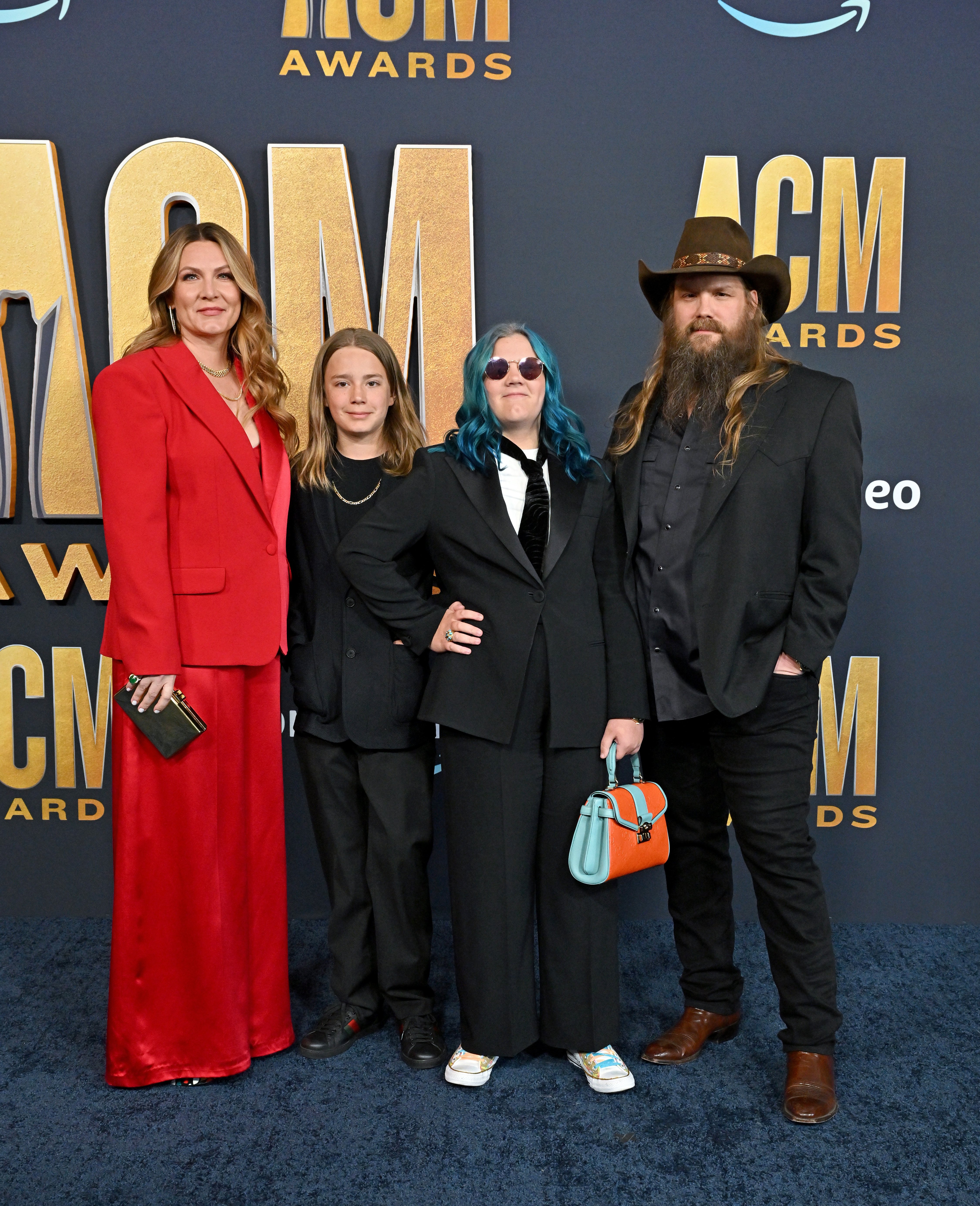 (L-R) Morgane Stapleton, Ada Stapleton, Wayland Stapleton and Chris Stapleton pose at the 57th Academy of Country Music Awards on March 7, 2022, in Las Vegas, Nevada | Source: Getty Images