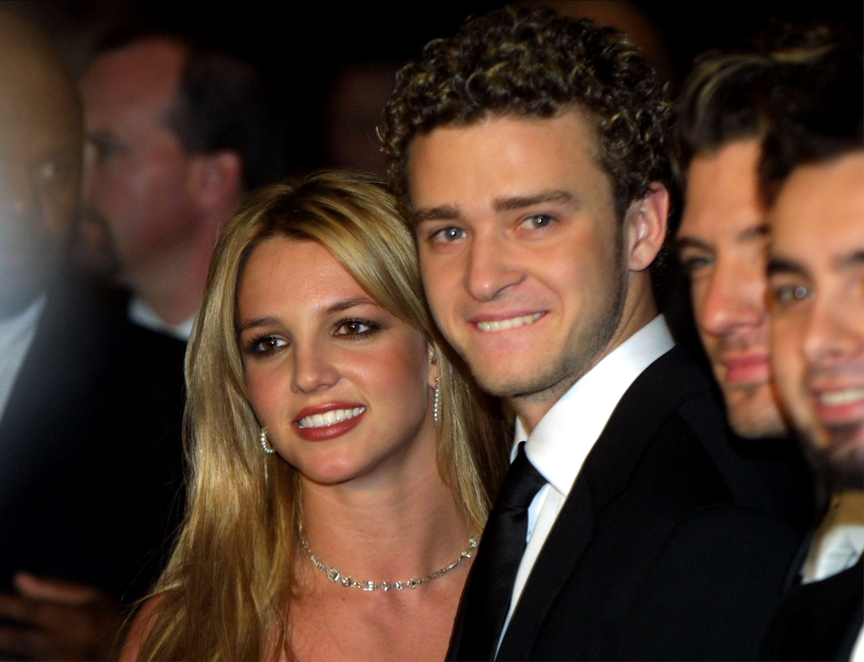 Britney Spears and boyfriend Justin Timberlake from the band N'sync at Clive Davis'' pre-grammy awards gala in 2002 in Beverly Hills | Source: Getty Images