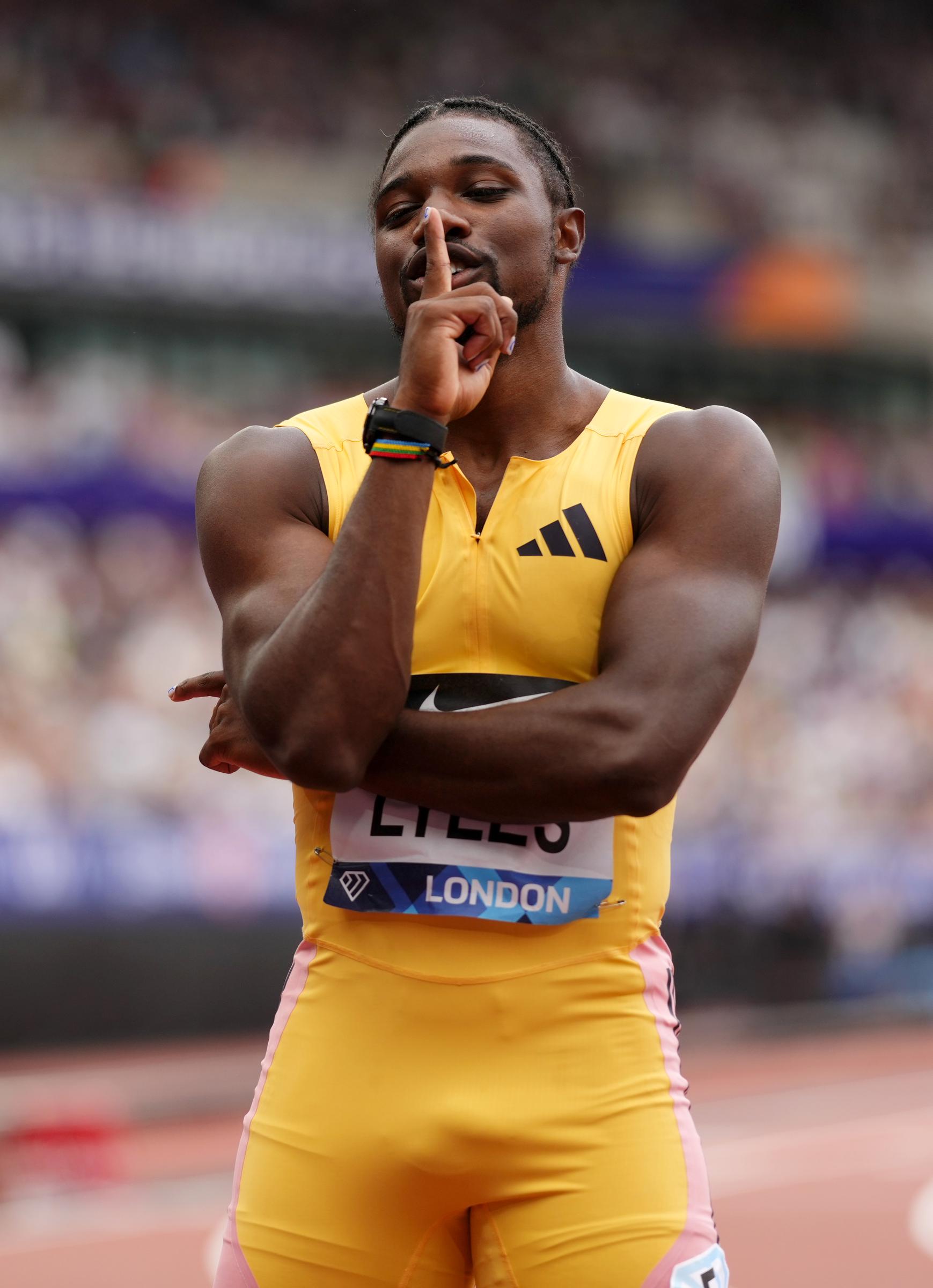 Noah Lyles after winning the Men's 100-meter Final during the London Athletics Meet on July 20, 2024. | Source: Getty Images