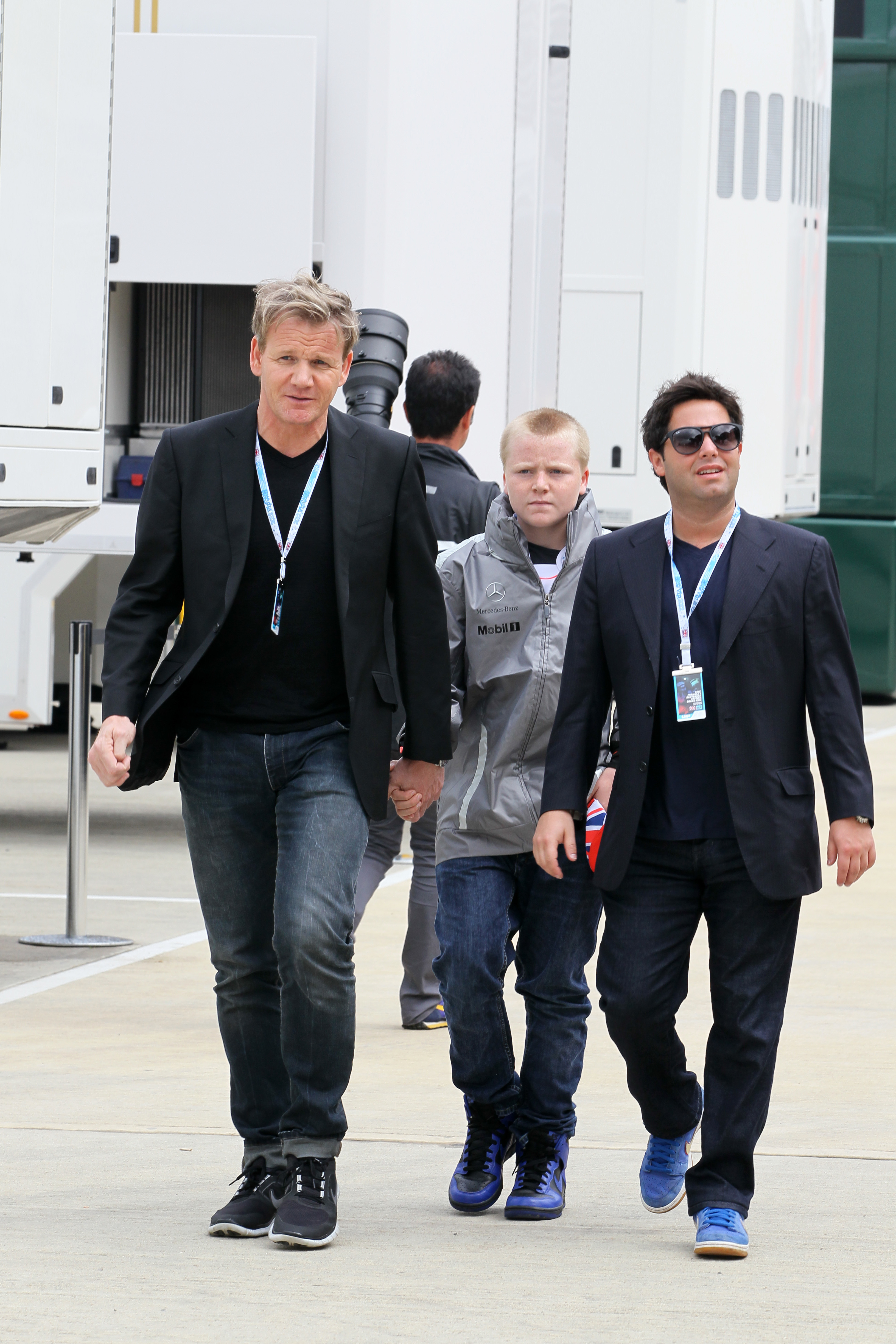Gordon and Jack Ramsay were pictured walking through the paddock at the Formula One World Championship on July 8, 2012, in Silverstone. Dressed in a Mercedes jacket and bold blue trainers, Jack looked every bit the motorsport enthusiast, keeping close to his father during the high-octane event.
