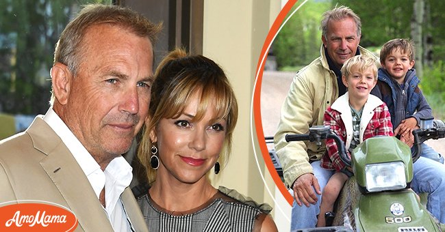 (L) Actor Kevin Costner and wife Christine Baumgartner attend the premiere of "Yellowstone" at Paramount Studios on June 11, 2018 in Hollywood, California. (R) Kevin Costner and his children | Photo: Getty Images and Instagram/@kevincostnermodernwest