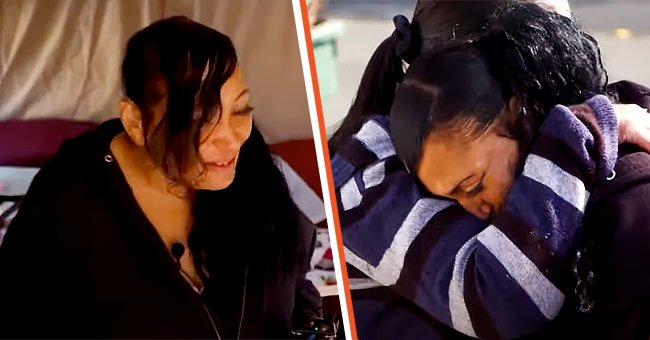 [Left] Felicia Washington crying tears of joy. [Right] Felicia shares an emotional hug with a community member. | Photo: youtube.com/ABC10