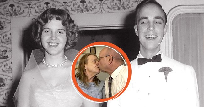 [Center] Barbara Cotton and Curtis Brewer on their High School prom day; [Bubble] Barbara Cotton and Curtis Brewer sharing a kiss 57-years after losing touch | Source:  twitter.com/nypost || youtube.com/InsideEdition