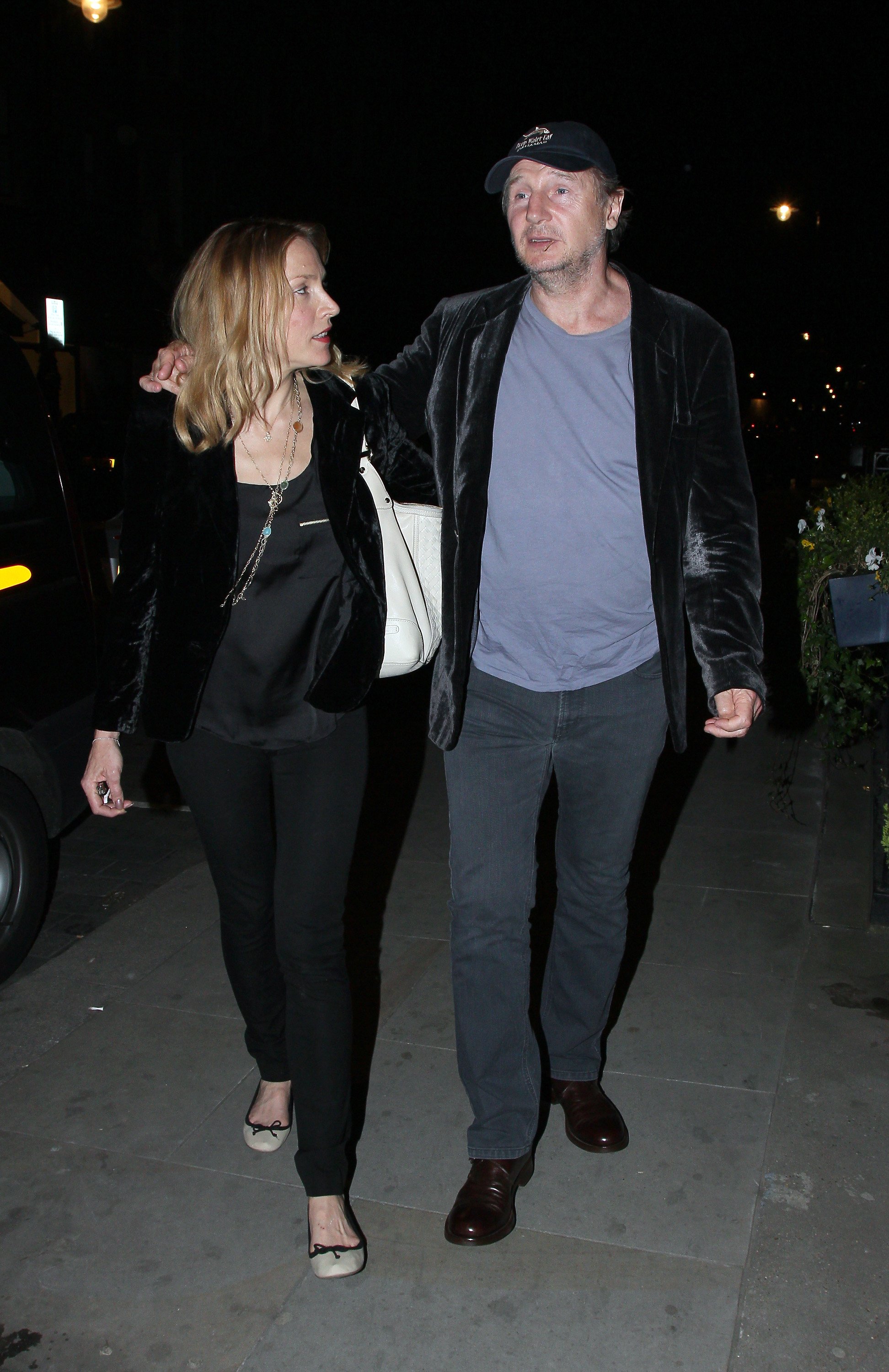 Businesswoman Freya St. Johnston and Liam Neeson at Scotts restaurant on March 30, 2012 in London, England. / Source: Getty Images