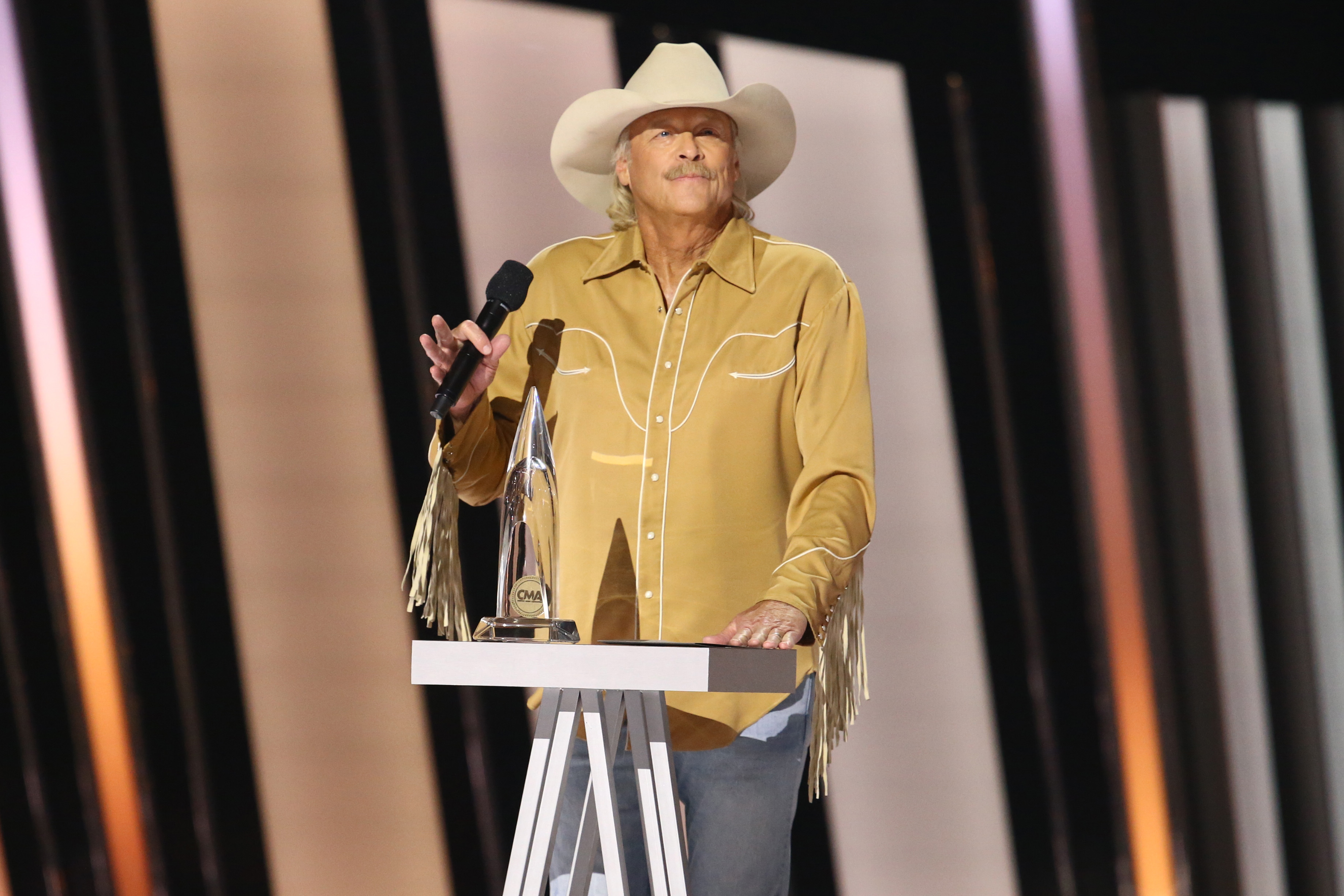 Alan Jackson speaks on stage during the 55th Annual Country Music Association Awards in Nashville, Tennessee on November 10, 2021 | Source: Getty Images