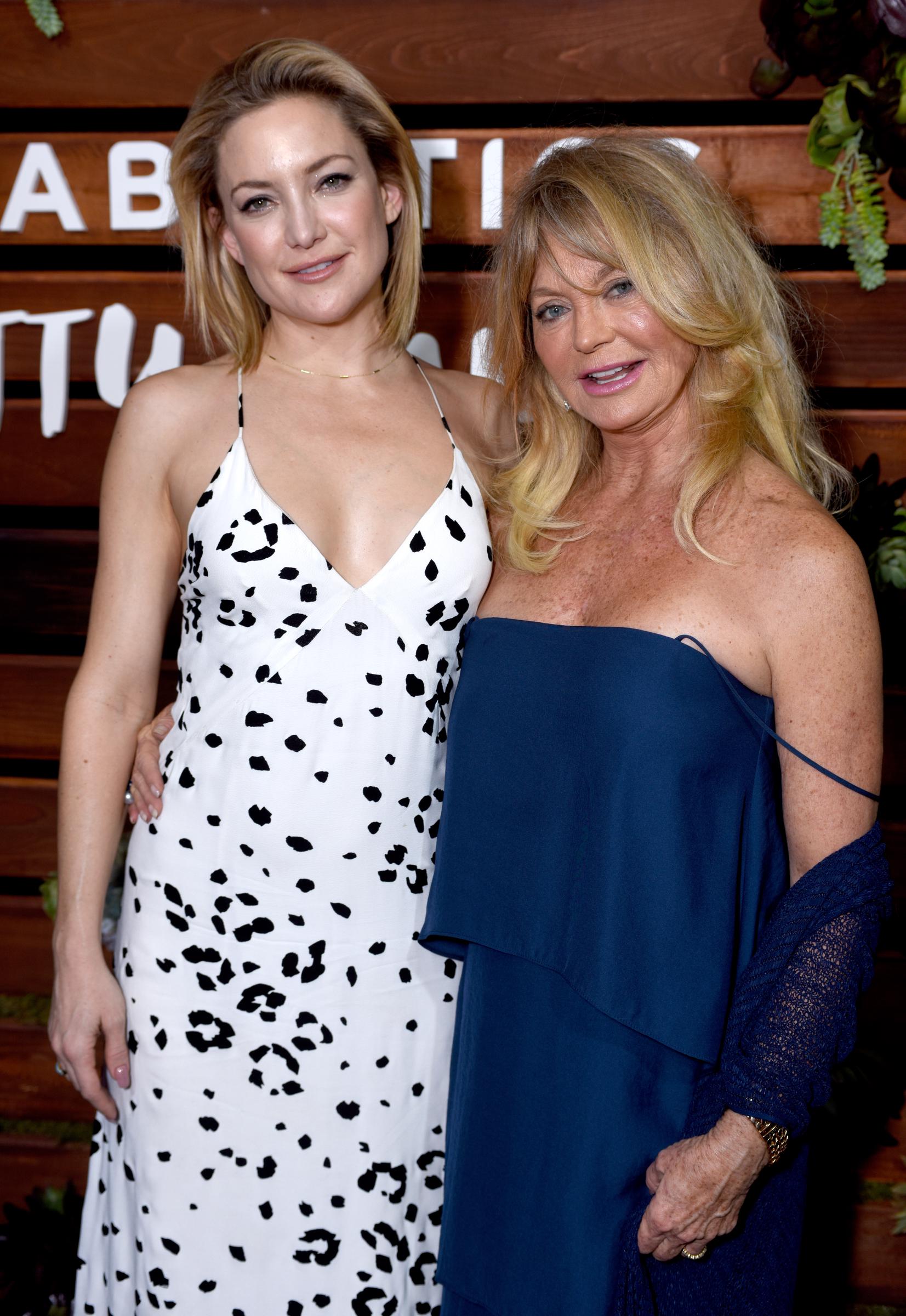 Goldie Hawn and Kate Hudson attend Kate Hudson's Book Launch Party hosted by Fabletics at Gracias Madre on February 23, 2016, in West Hollywood, California.