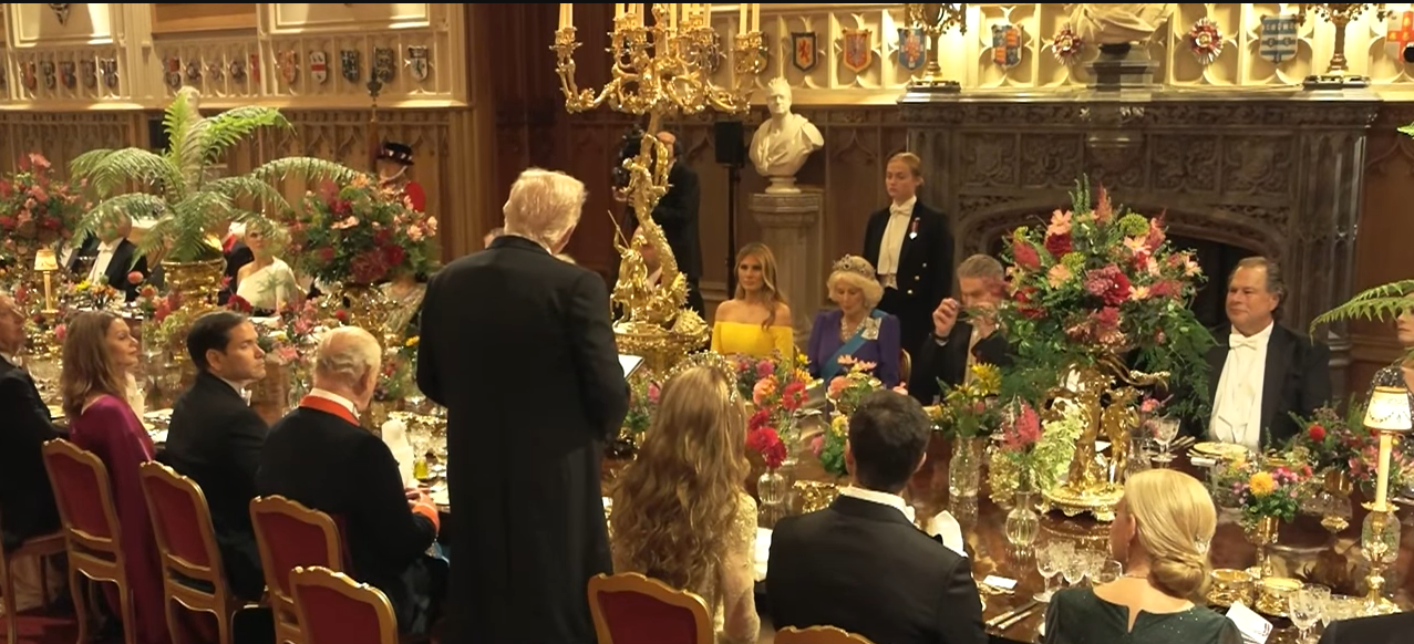 President Trump delivers a speech during the state banquet in Windsor Castle, held on September 17, 2025 | Source: YouTube/@WhiteHouse