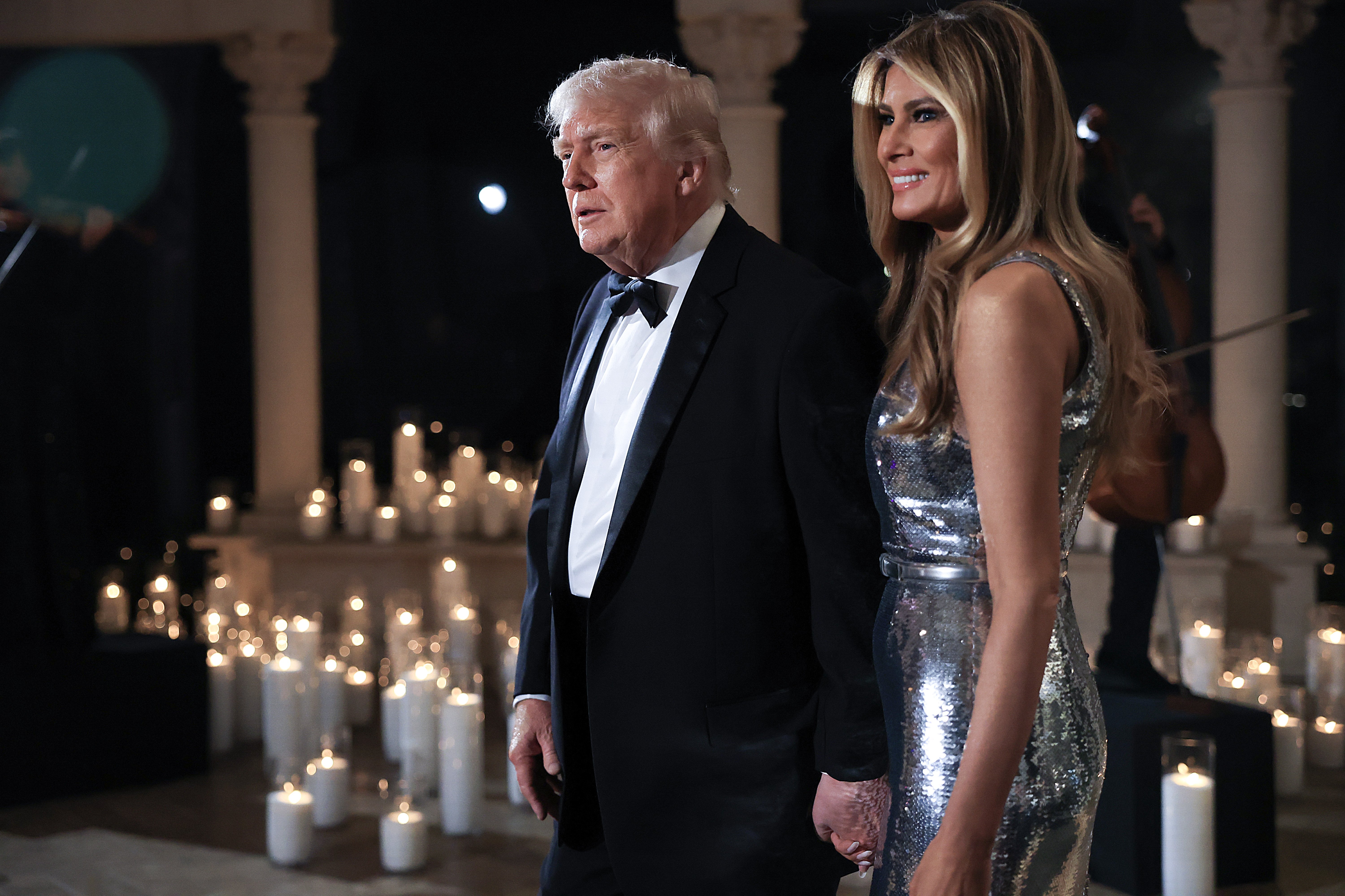 Donald Trump and Melania Trump arrive for a New Year’s Eve event at Mar-a-Lago on December 31, 2025, in Palm Beach, Florida | Source: Getty Images