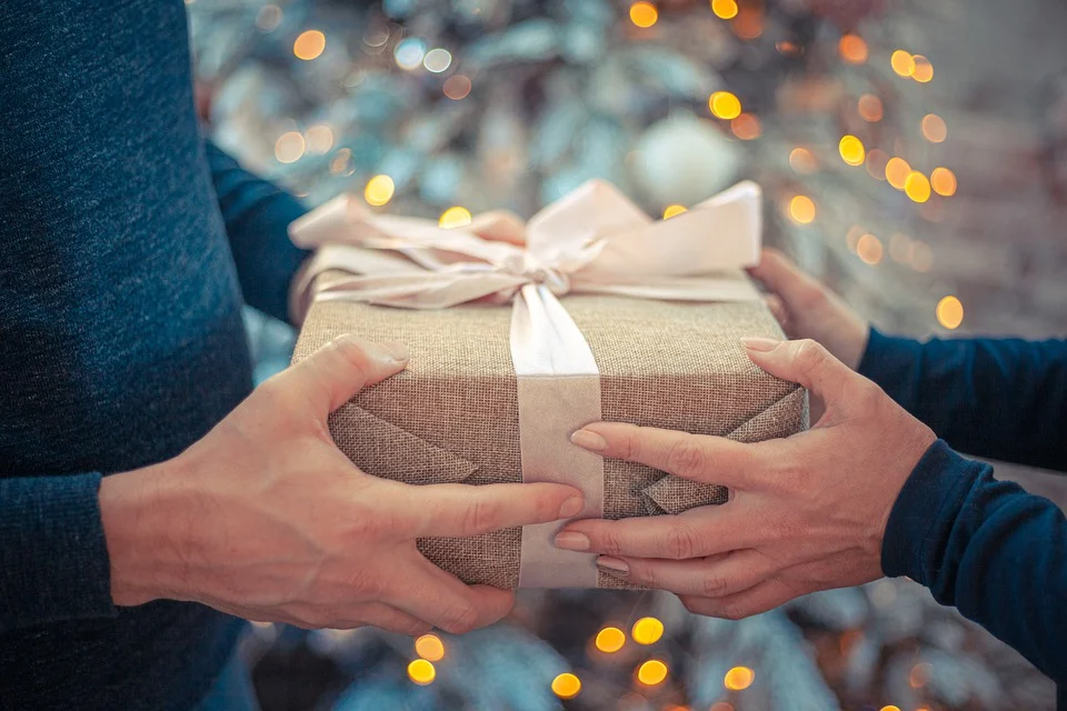Mujer entrega a otra persona un regalo de Navidad en sus manos. | Foto: Pixabay