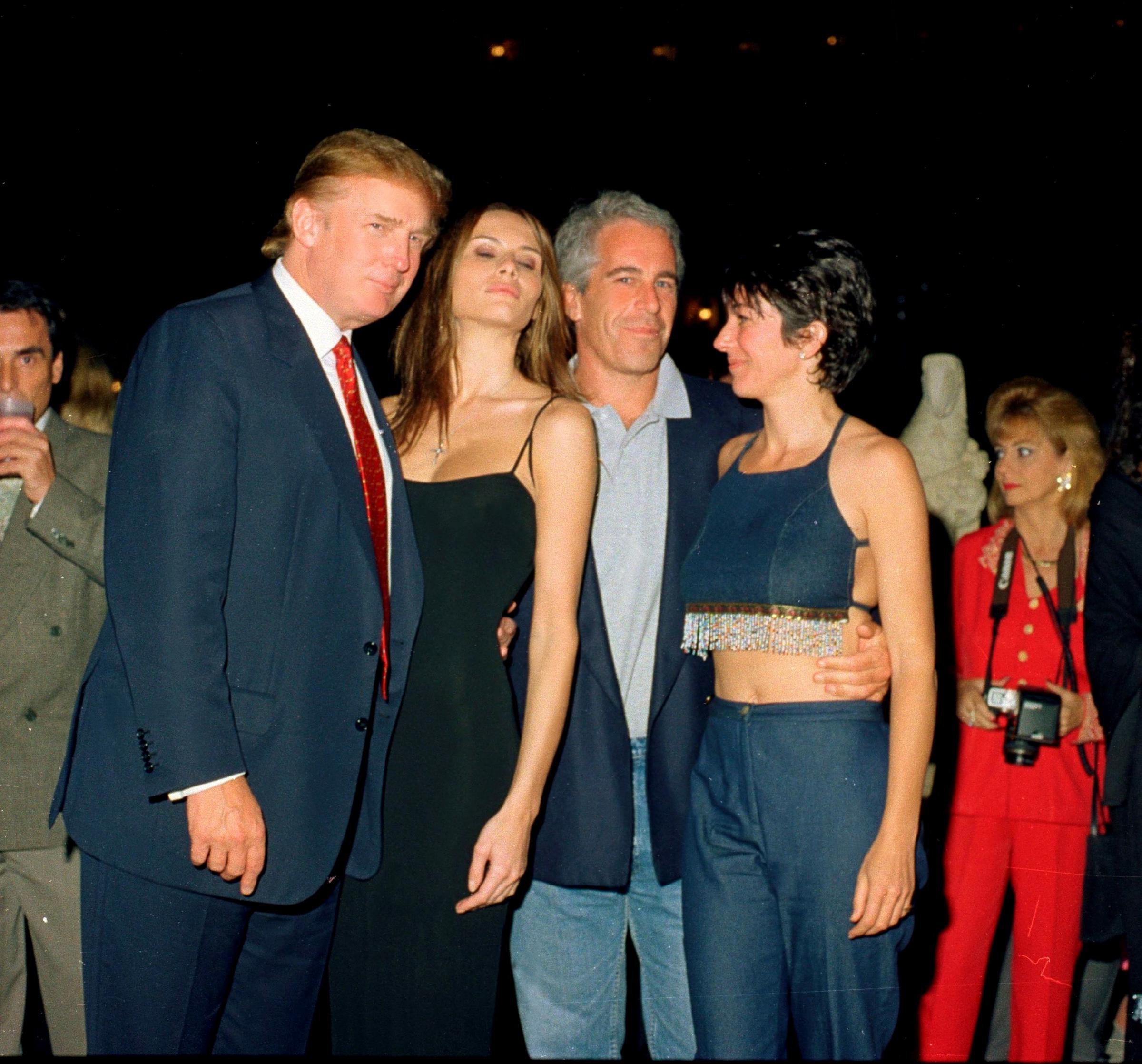 Donald Trump, Melania Knauss, Jeffrey Epstein, and Ghislaine Maxwell pose together at the Mar-a-Lago club, Palm Beach, Florida, on February 12, 2000 | Source: Getty Images