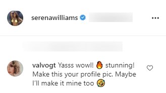 A fan's comment on Serena Williams's picture in a crop top and tight pants. | Source: Instagram/Serenawilliams