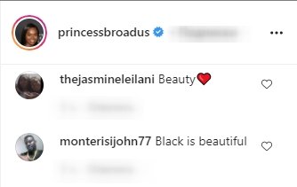 Screenshot of comments on Cori Broadus' Instagram post. | Source: Instagram.com/PrincessBroadus