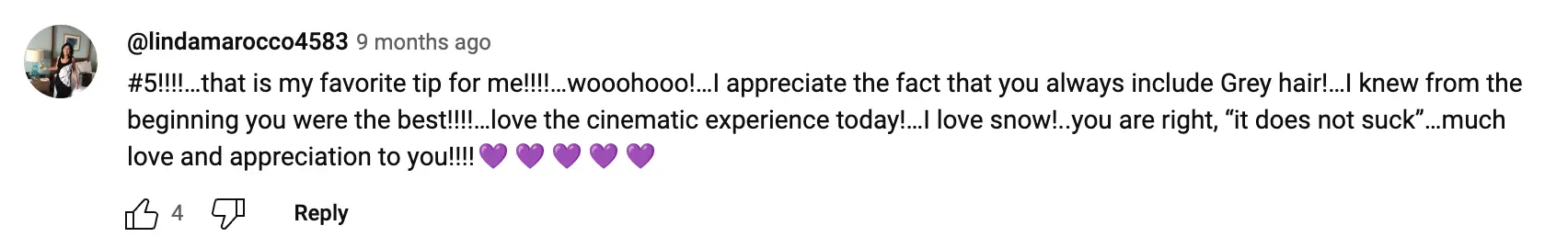 User @lindamarocco4583's comment under the YouTube video. | Source: youtube.com/Justin Hickox