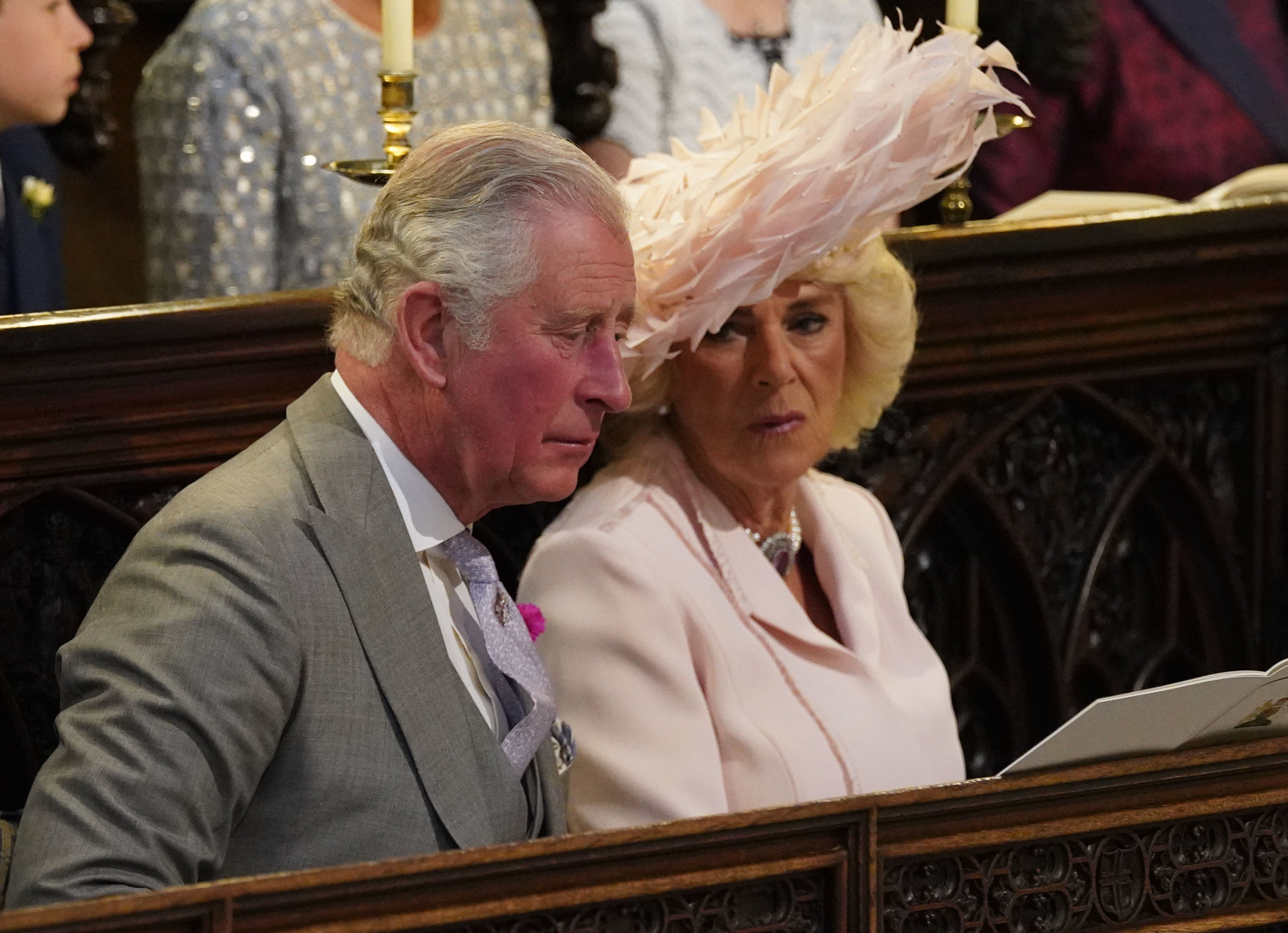 Prince Charles and Camilla, Duchess of Cornwall in the chapel for the wedding ceremony of Prince Harry, Duke of Sussex and US actress Meghan Markle in St George's Chapel, Windsor Castle, on May 19, 2018. | Source: Getty Images