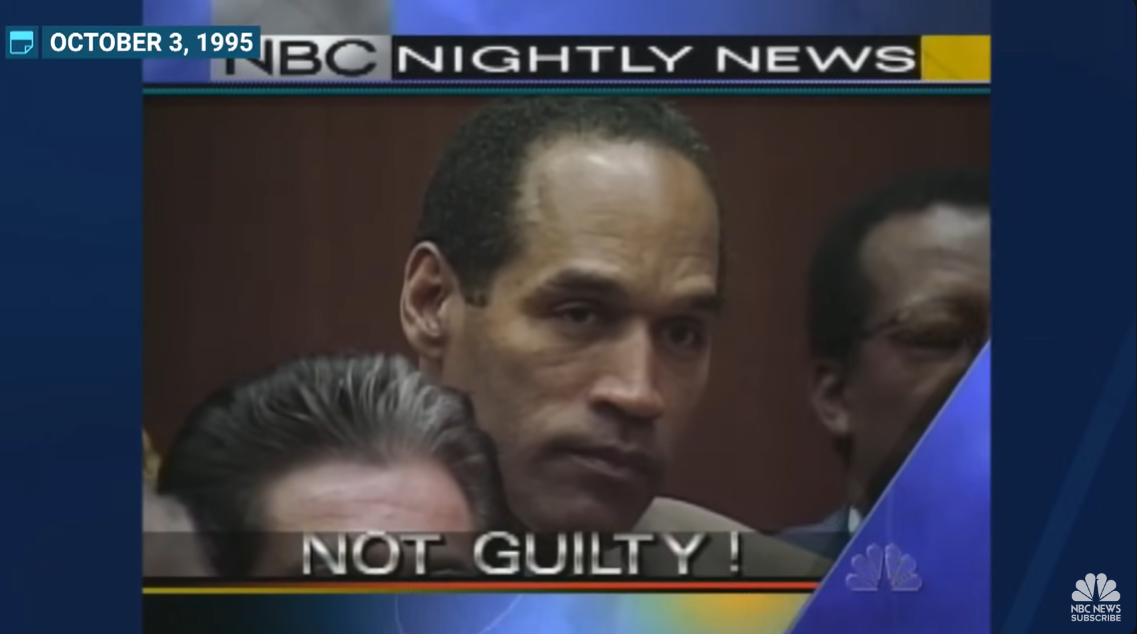 A screenshot of O.J. Simpson at his murder trial in 1995. | Source: YouTube/NBCNews