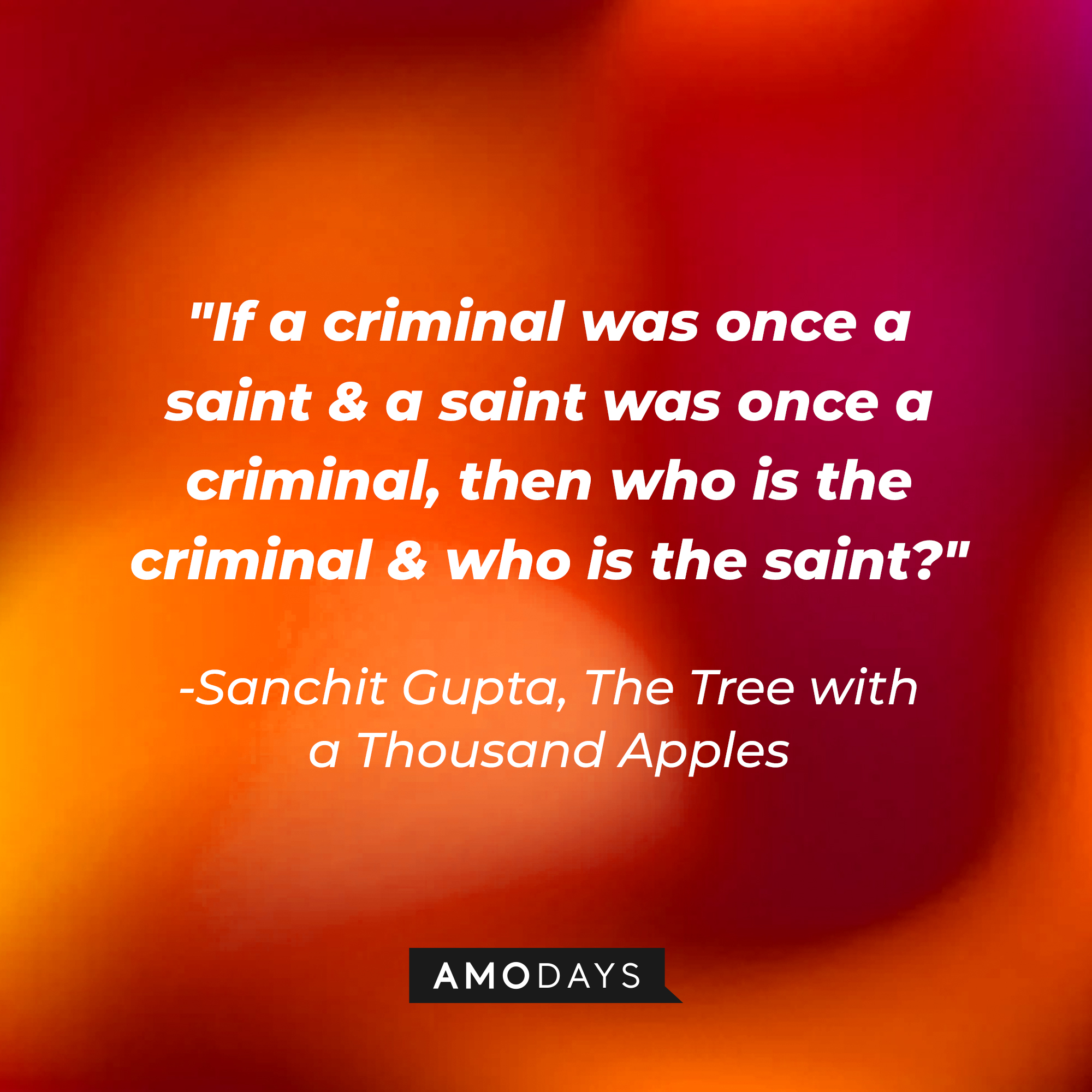 A photo with Sanchit Gupta's quote, "If a criminal was once a saint & a saint was once a criminal, then who is the criminal & who is the saint?" | Source: Amodays