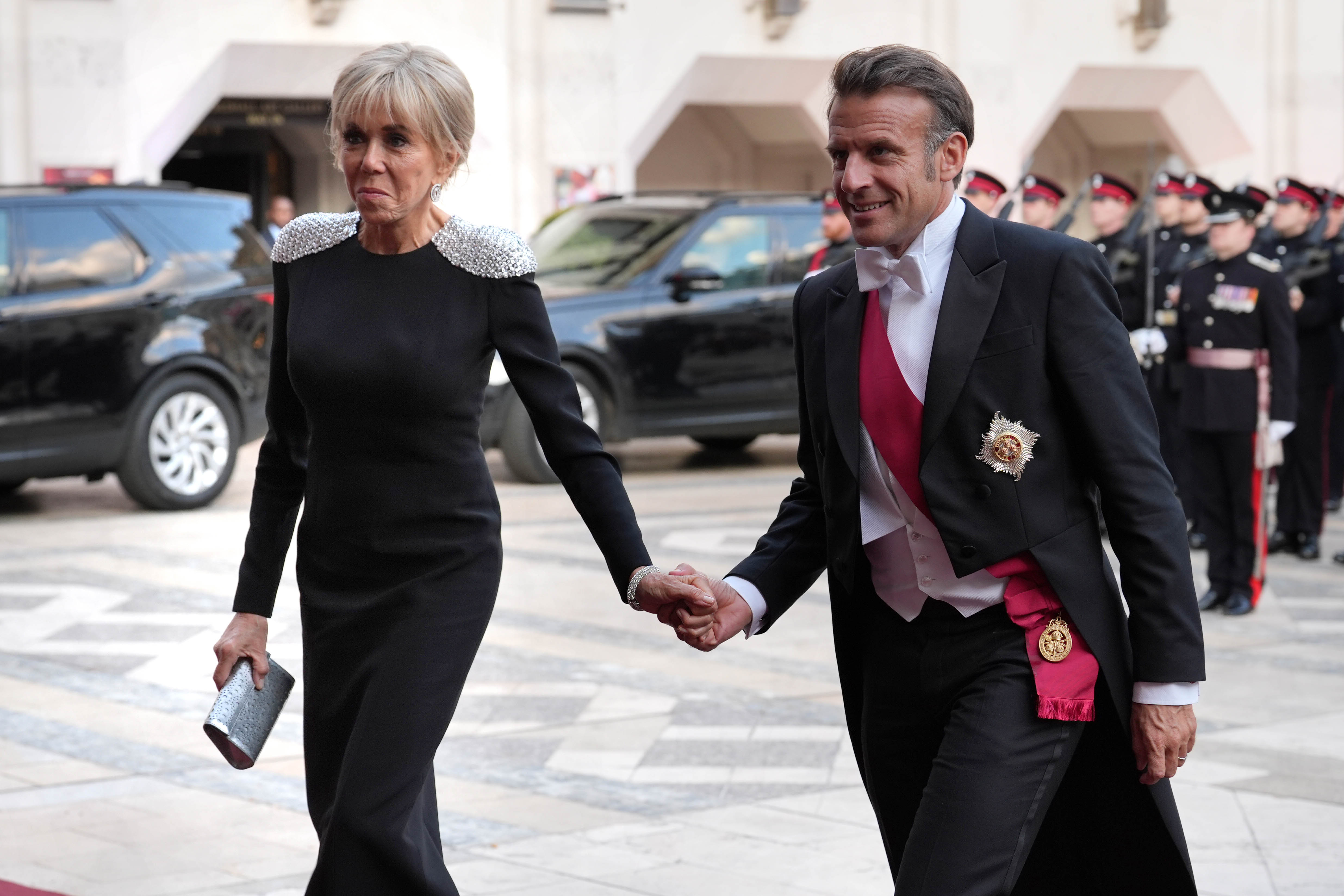 First Lady Brigitte Macron and President of France Emmanuel Macron at their banquet at the Guildhall on July 9, 2025, in central London on day two of the French President's state visit to the UK. | Source: Getty Images