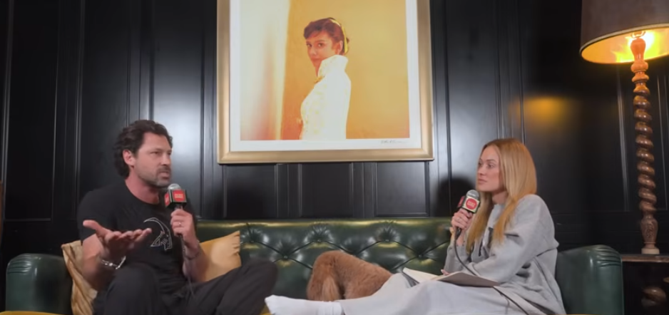Maksim Chmerkovskiy, his wife Peta Murgatroyd, and their dog Hachi on an episode of "The Penthouse with Peta" podcast from October 24, 2025 | Source: Youtube/The Penthouse with Peta