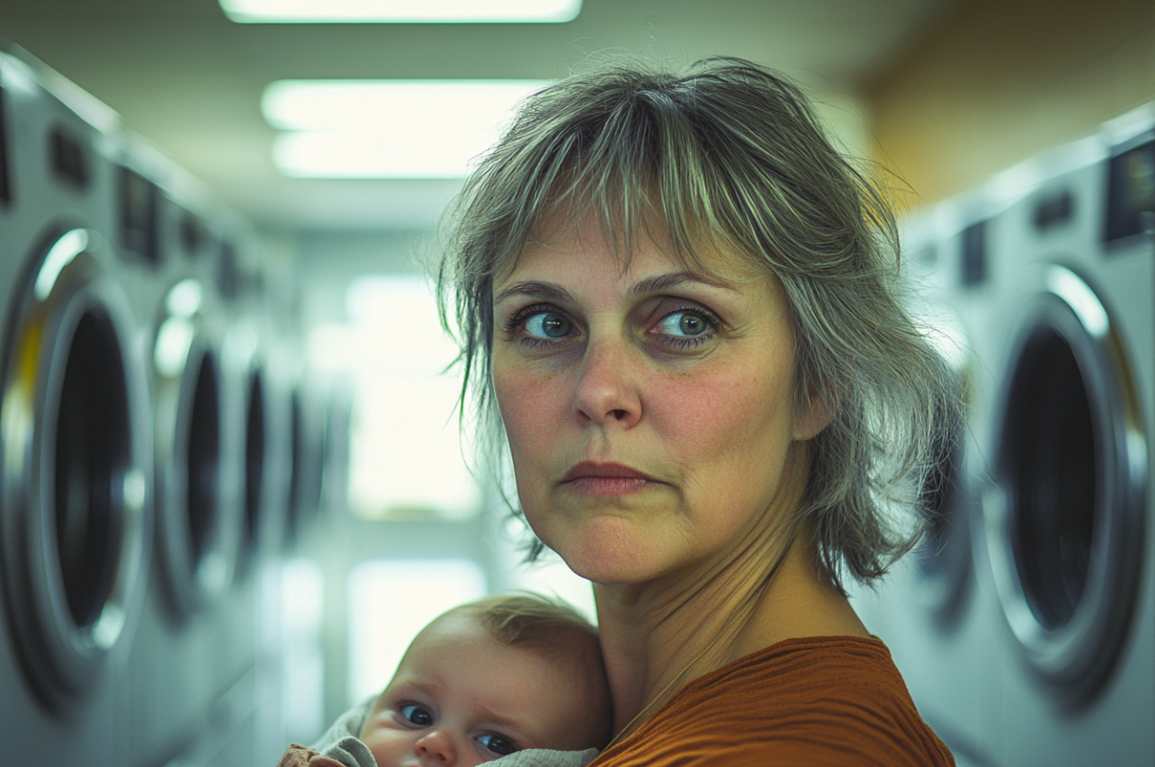 An angry woman holding a baby | Source: Midjourney