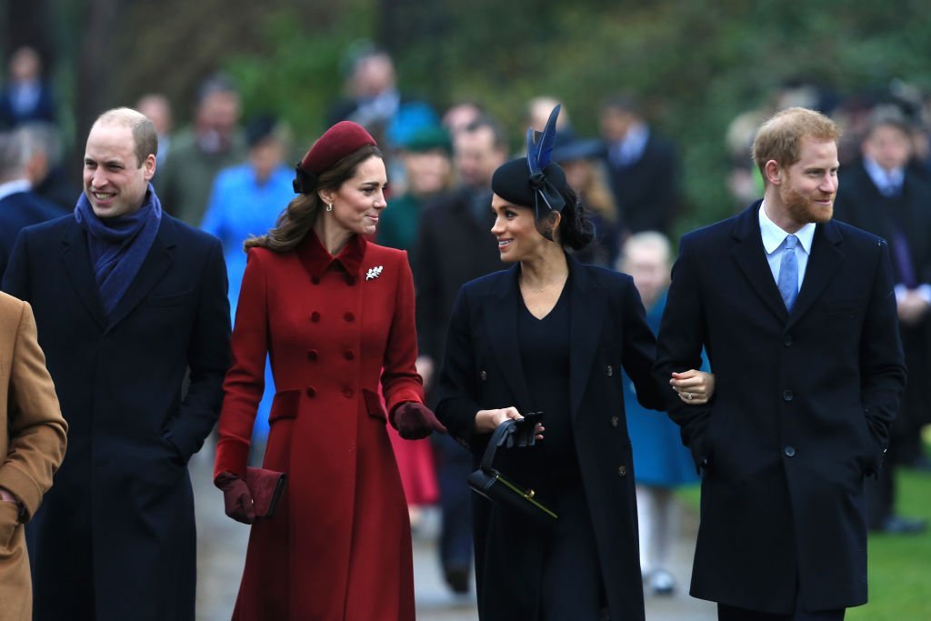 Prince William, Kate Middleton, Meghan Markle, and Prince Harry arrive to attend Christmas Day Church service at Church of St Mary Magdalene on the Sandringham estate. | Photo: Getty Images
