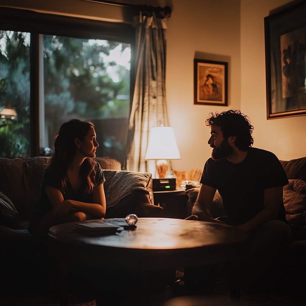 Couple having a serious conversation | Source: Midjourney