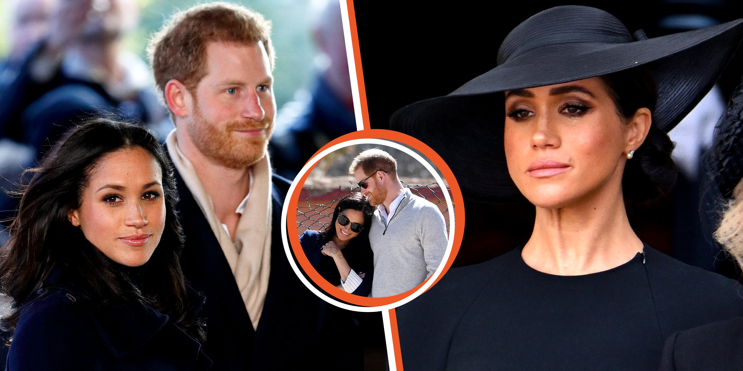 El príncipe Harry y Meghan Markle. | El príncipe Harry besando a Meghan Markle. | Meghan Markle en el funeral de la reina. | Foto: Getty Images