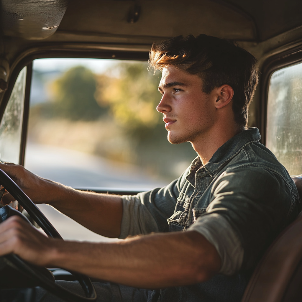 A young man in a pick-up truck | Source: Midjourney