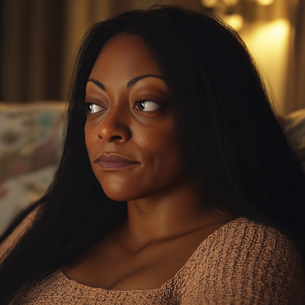 Close-up portrait of a concerned woman | Source: Midjourney