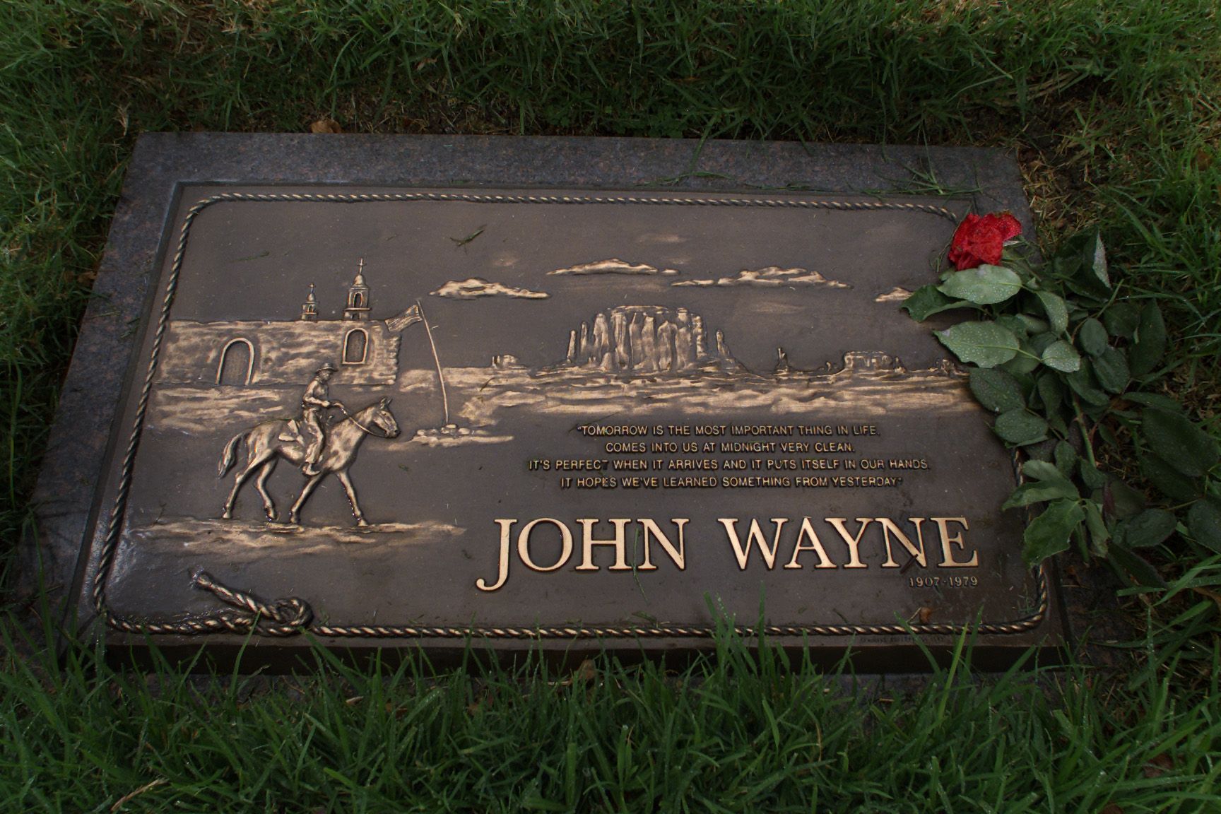 John Wayne's headstone at Pacific ViewMemorial Park in Newport Beach. | Source: Getty Images