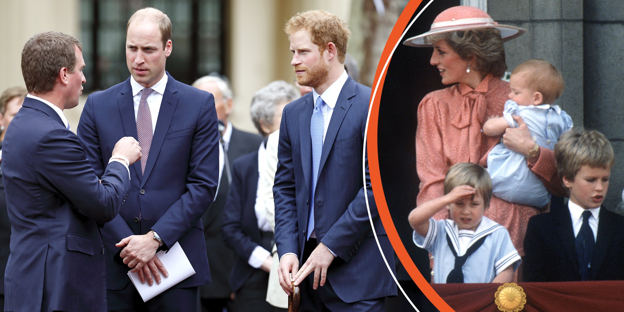 Peter Phillips, el príncipe William y el príncipe Harry | La princesa Diana, el príncipe William, el príncipe Harry y Peter Phillips | Foto: Getty Images 