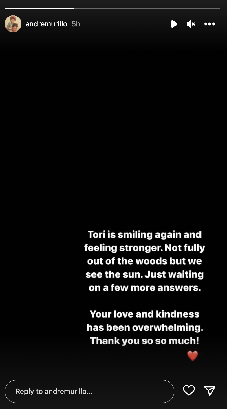 André Murillo gave a Tori Kelly health update via Instagram Stories on July 26, 2023. | Source: andremurillo