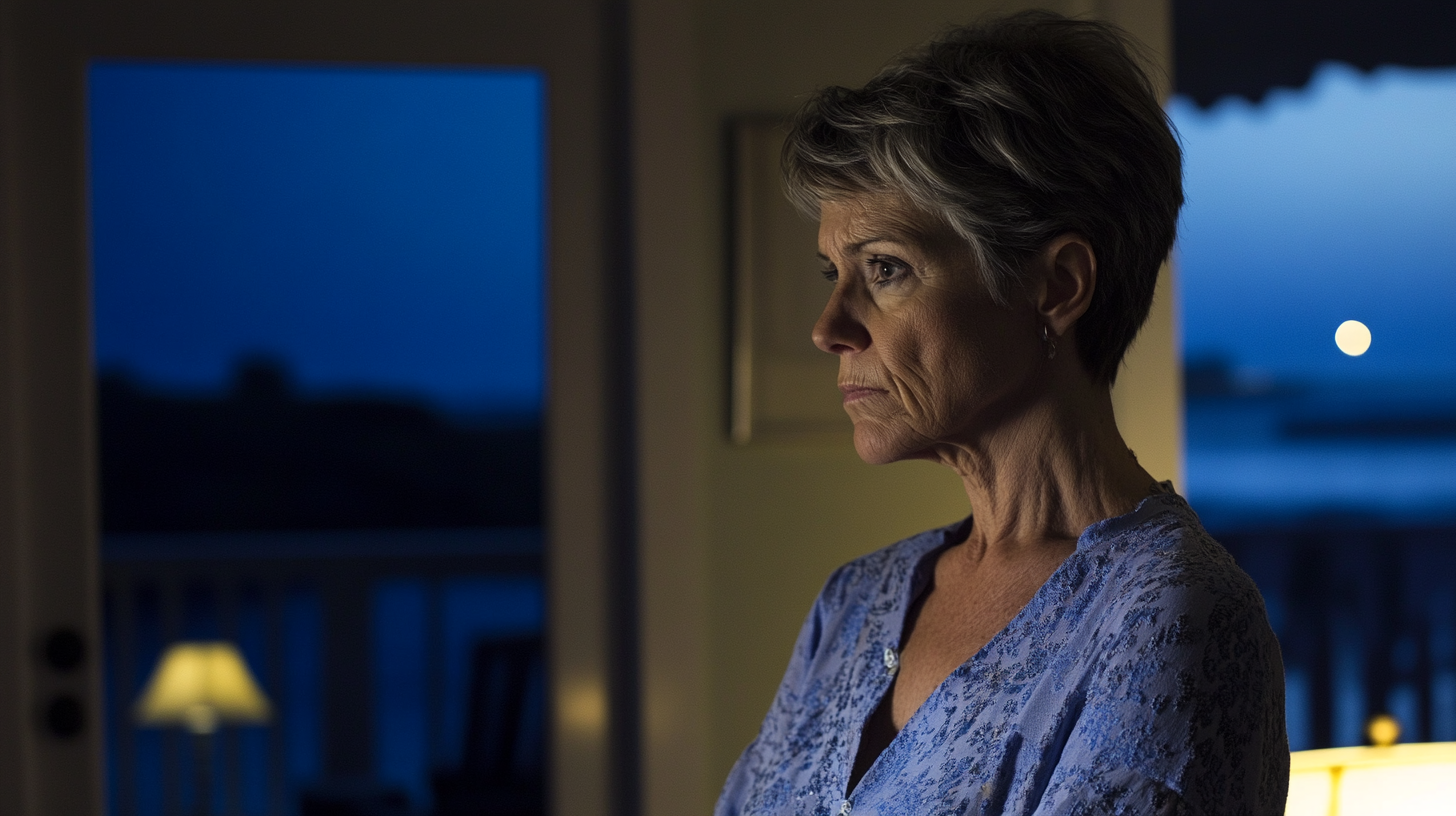 Thoughtful woman standing by the window | Source: Midjourney