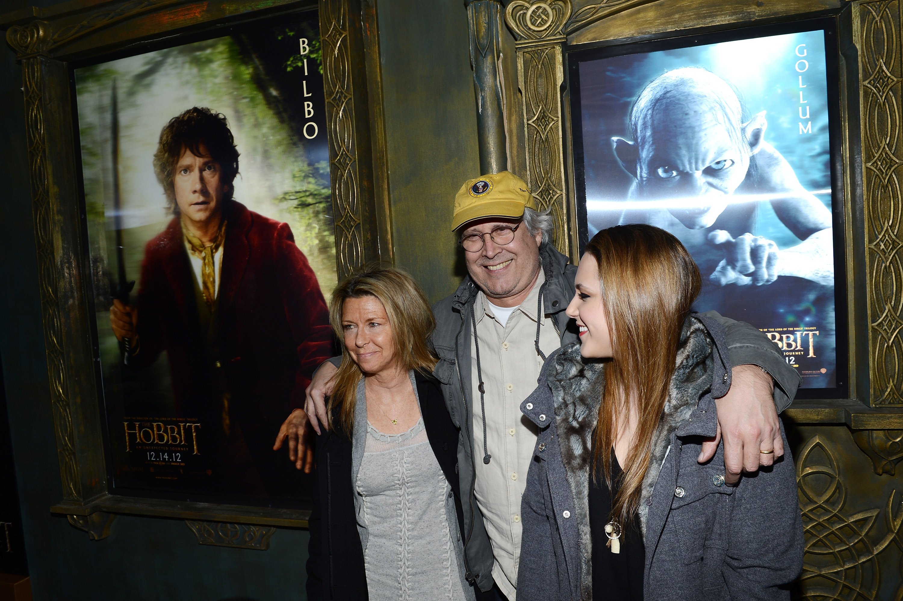 Jayni Chase, Cydney Chase, and Chevy Chase at the premiere of "The Hobbit: An Unexpected Journey" on December 6, 2012, in New York | Source: Getty