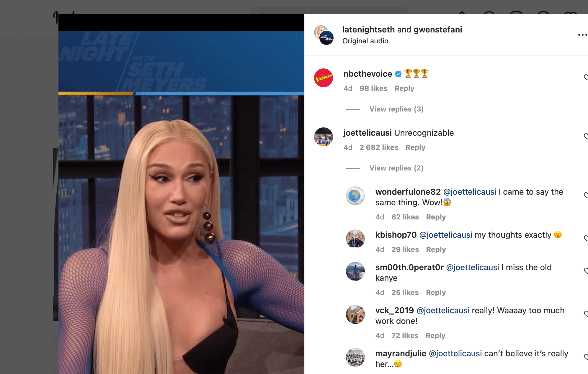Comments from Gwen Stefani's interview on "The Tonight Show with Seth Meyers" in 2022 | Source: Instgram.com/latenightseth