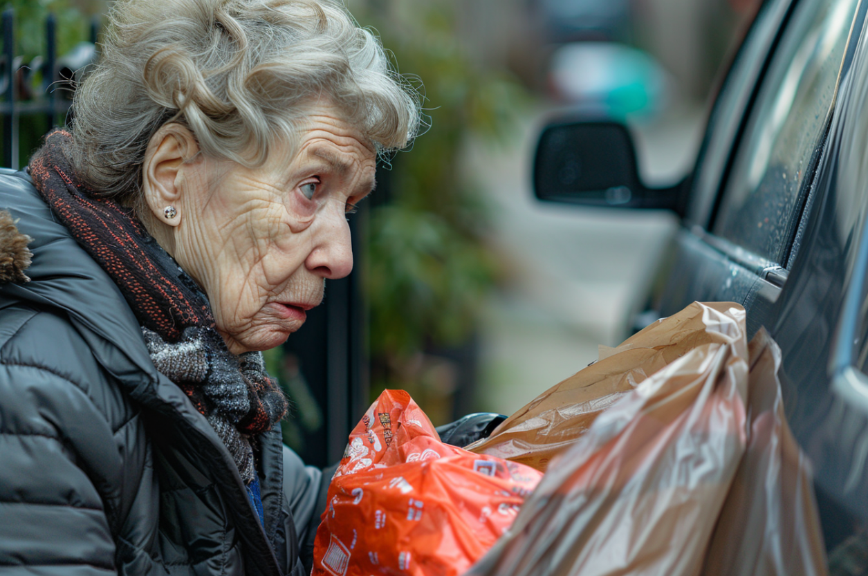 A mature woman examining a trash bag | Source: MidJourney