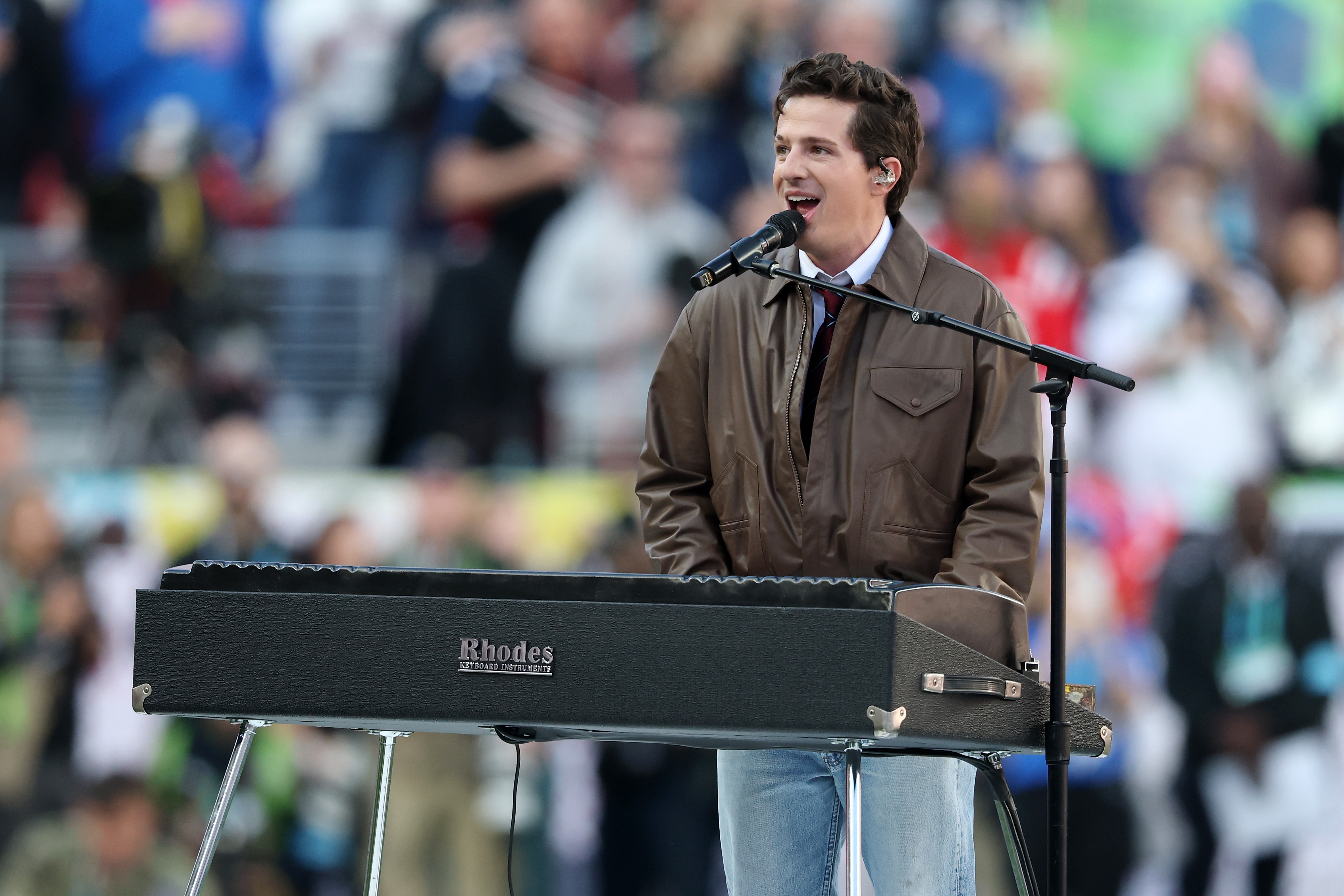 Charlie Puth performs the National Anthem at Super Bowl LX in Santa Clara, California, on February 8, 2026 | Source: Getty Imges
