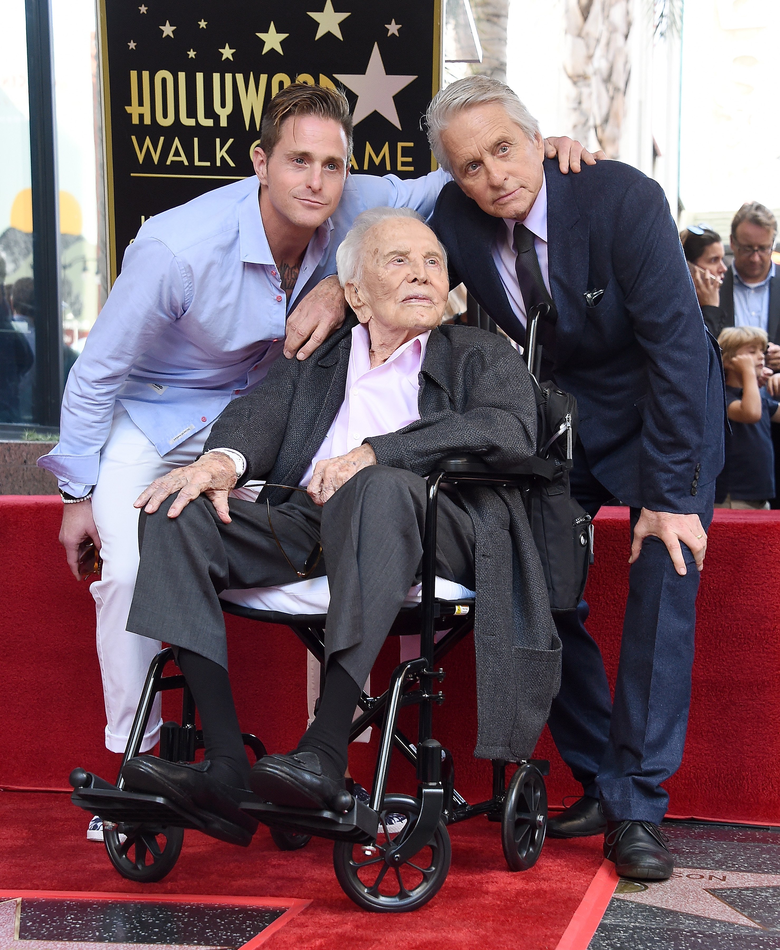Cameron Douglas, Kirk Douglas, and Michael Douglas pose at the Michael Douglas Star On The Hollywood Walk Of Fame ceremony, 2018,Hollywood, California. | Photo: Getty Images