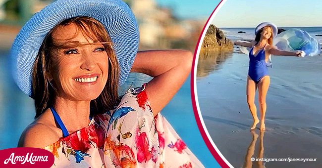 Jane Seymour 69 Flaunts Her Flawless Figure In A Low Cut Blue Swimsuit At The Beach — See Video 8094