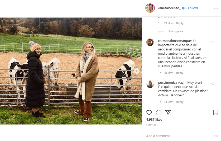 Captura de pantalla de comentarios en publicación de Instagram de Vanesa Lorenzo. Foto: Instagram/vanesalorenzo_