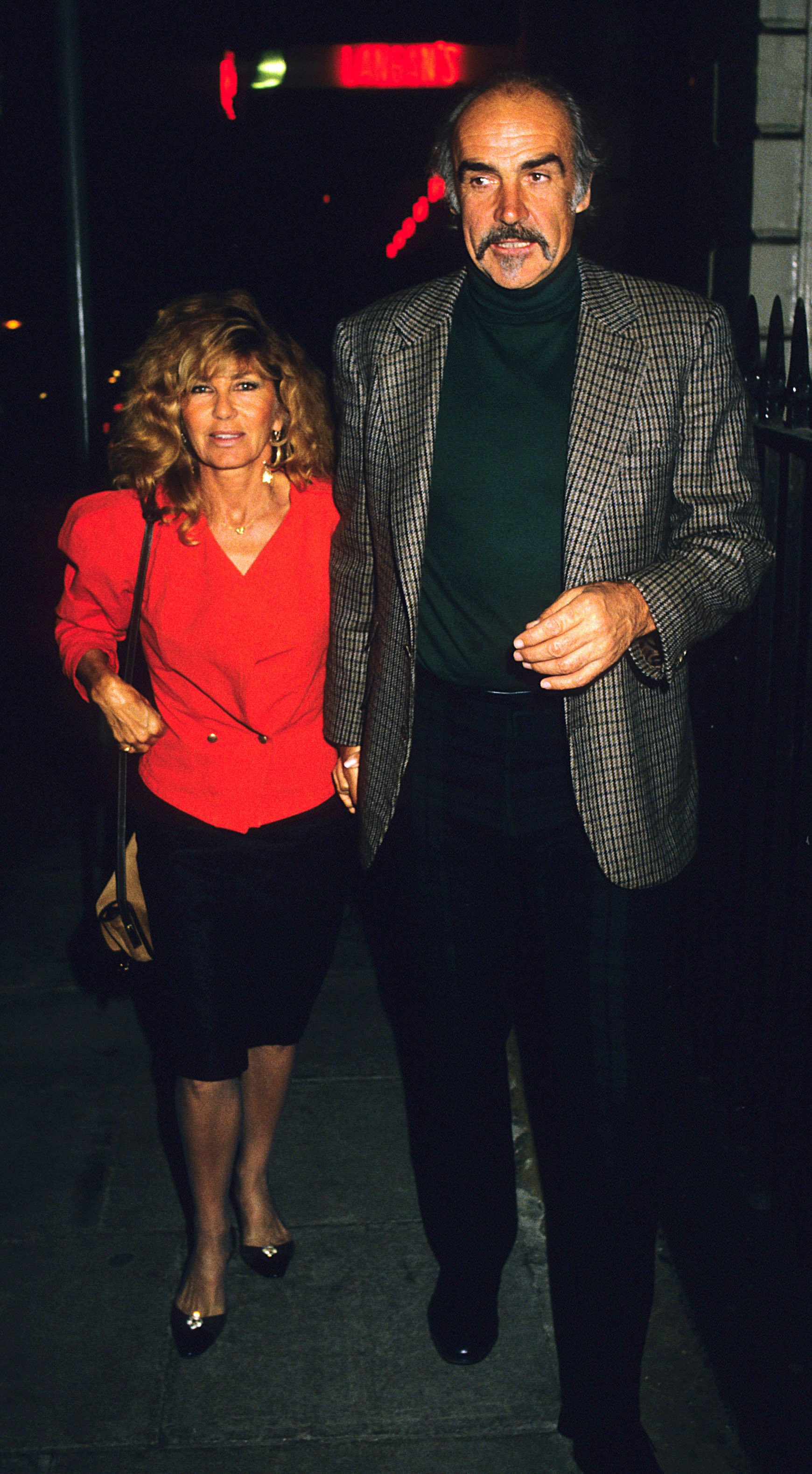 Micheline Connery and Sean Connery during Sean Connery Sighting at Langan's Brasserie - September 1985. | Source: Getty Images