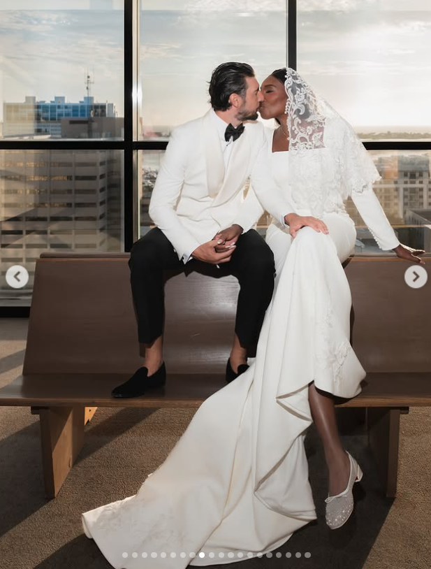 Venus Williams and Andrea Preti share a kiss in a quiet moment during their wedding celebration, as posted on December 23, 2025 | Source: Instagram/andreapreti88