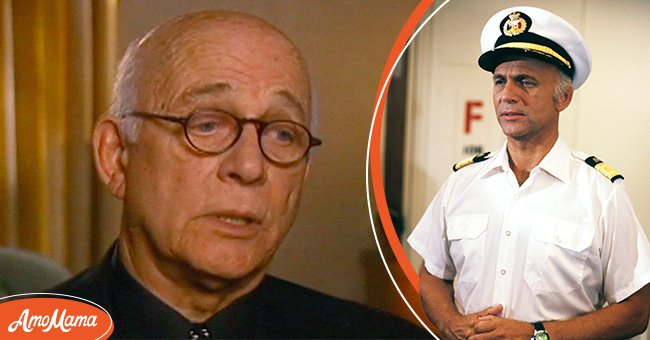Gavin MacLeod during an interview for The Television Academy. [Left] Gavin MacLeod pictured as Captain Merrill Stubing on "The Love Boat." [Right] | Photo: Youtube/FondationINTERVIEWS, Getty Images