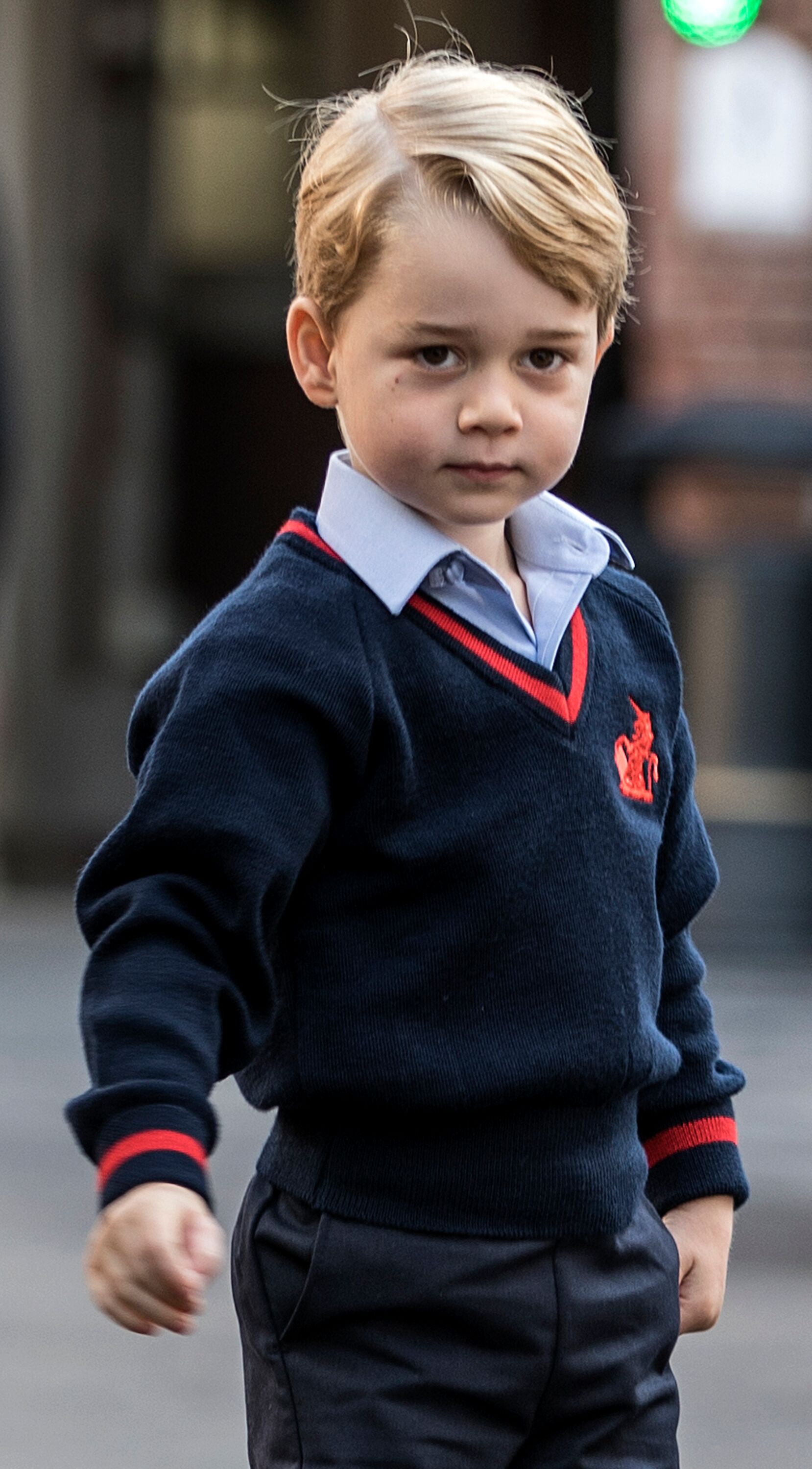 Prince George arrives for his first day of school. | Source: Getty Images