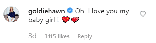 Actress Goldie Hawn comments on her daughter's Instagram post. | Source: Instagram/katehudson