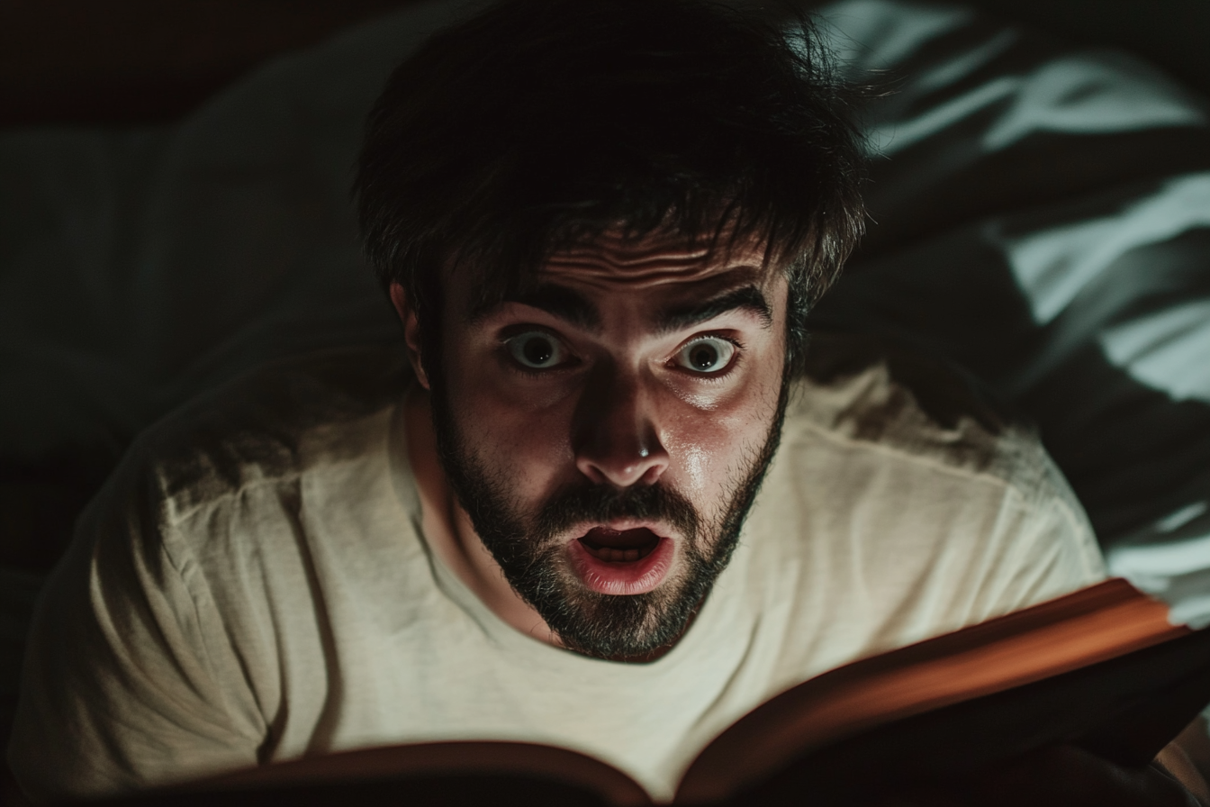 A shocked man reading a diary | Source: Midjourney