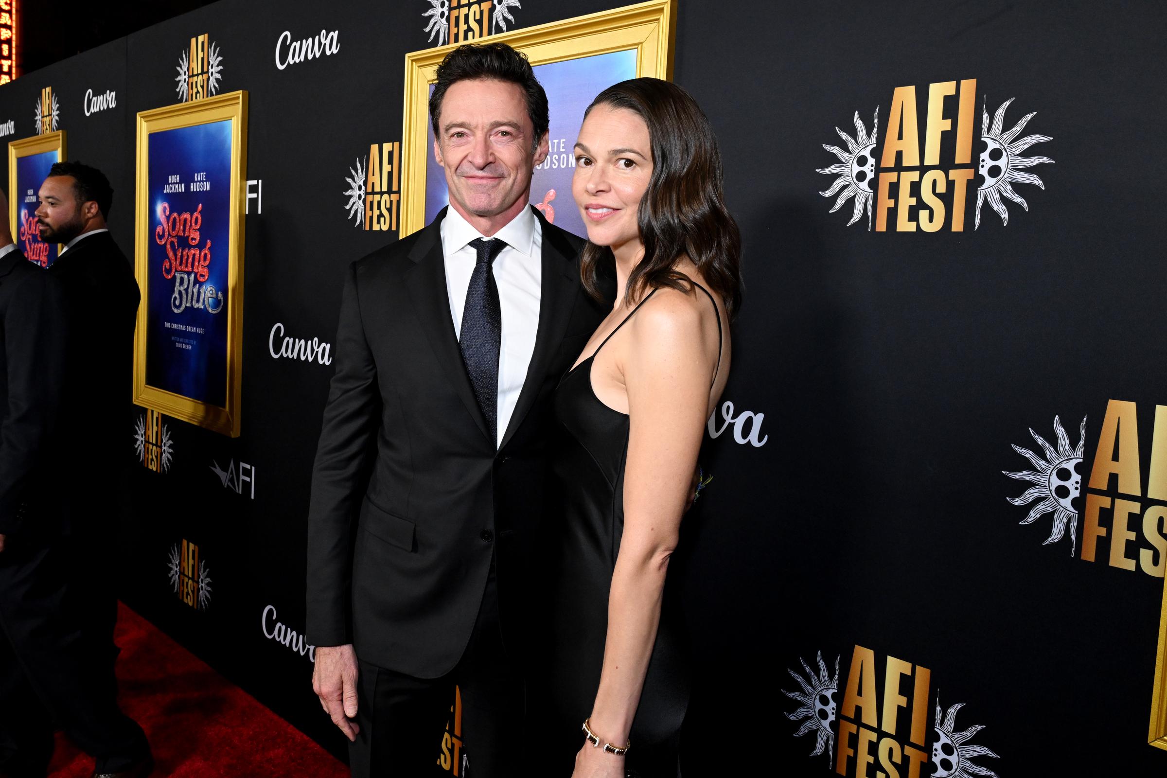 Hugh Jackman and Sutton Foster are seen at the closing night gala premiere of "Song Sung Blue" on October 26, 2025, in Hollywood, California. | Source: Getty Images