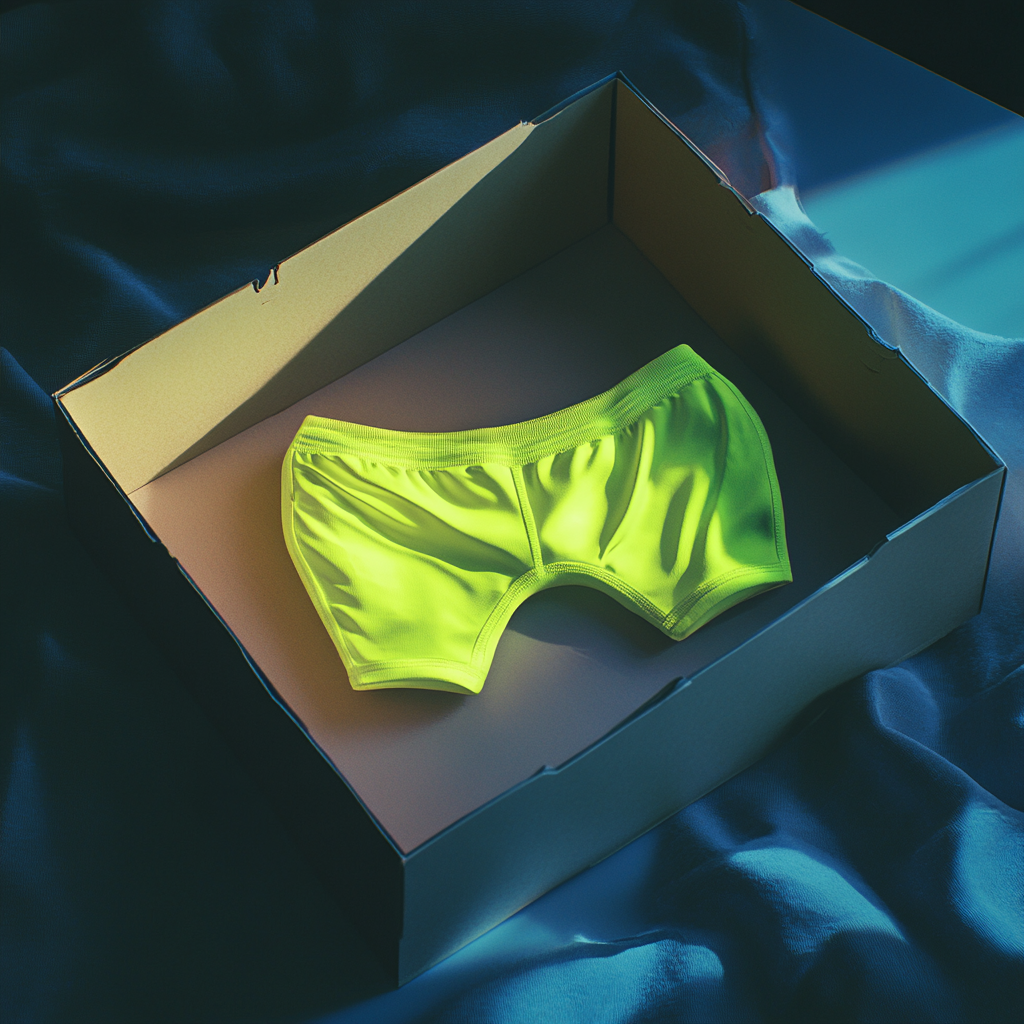 A box with neon green underwear | Source: Midjourney